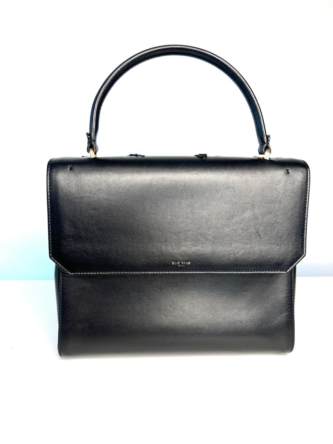 Elie Saab Zeus Embroidery Fleurs Black Leather Top Handle Bag - Preloved