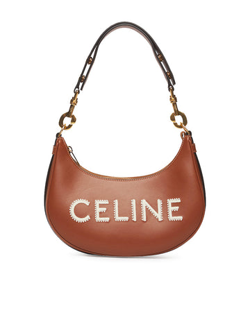 Medium Ava Strap Bag in Smooth Calfskin with Celine Embroidery Tan