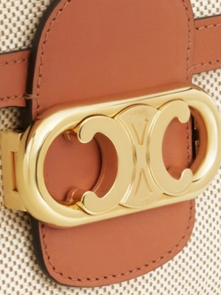 Medium Triomphe Bag On Chain in Calfskin & Canvas