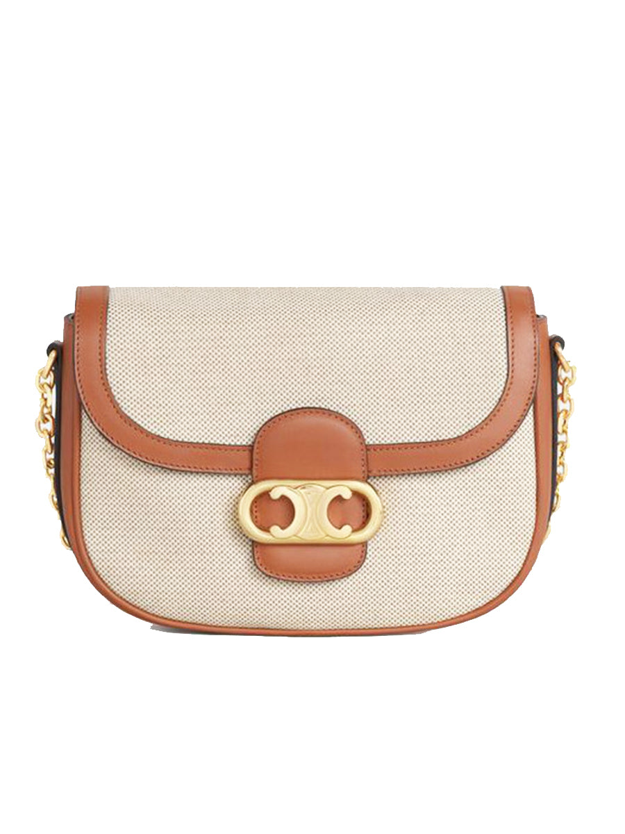 Medium Triomphe Bag On Chain in Calfskin & Canvas