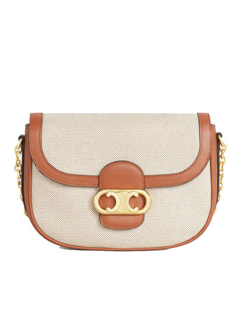 Medium Triomphe Bag On Chain in Calfskin & Canvas