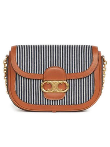 Medium Chain Maillon Triomphe Bag in Hickory Stripes Textiles & Calfskin