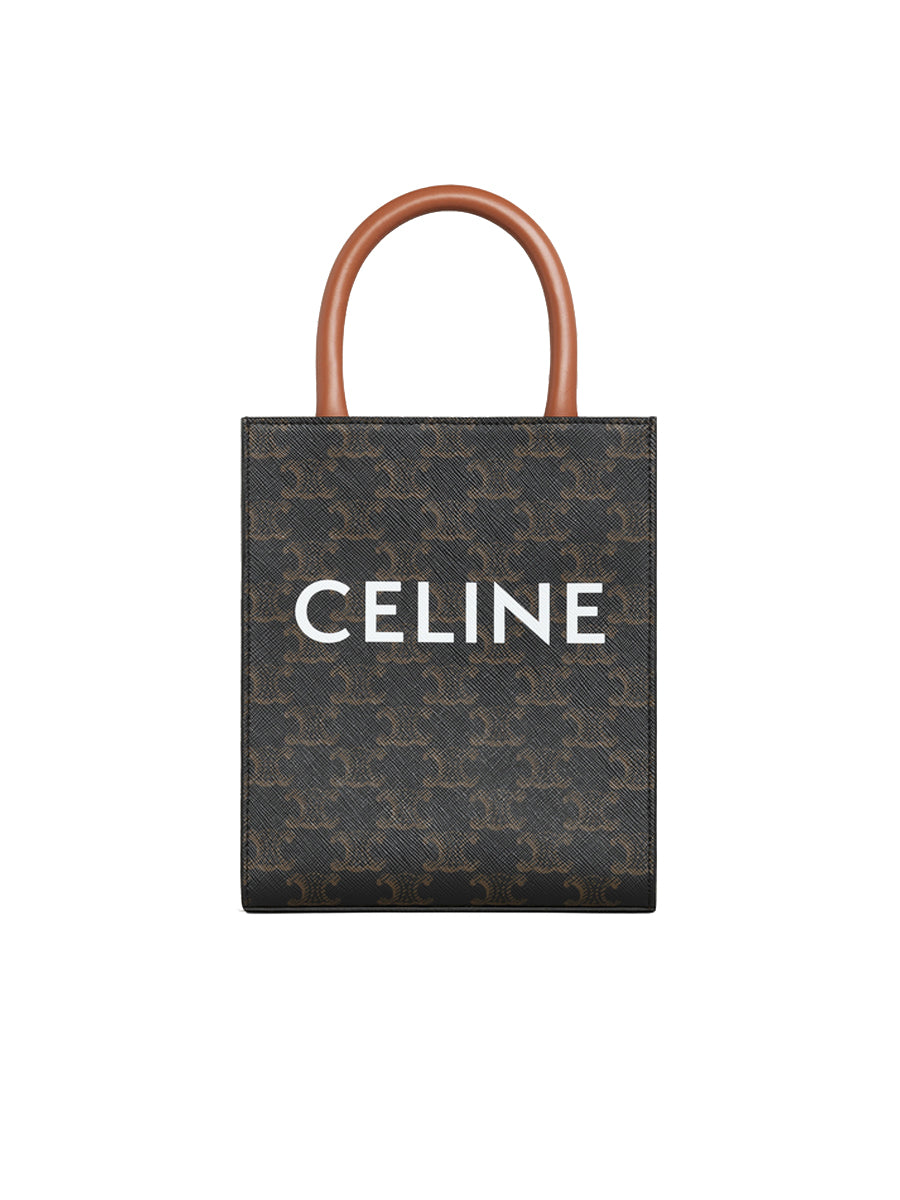 Mini Vertical Cabas in Triomphe Canvas and Calfskin in Tan