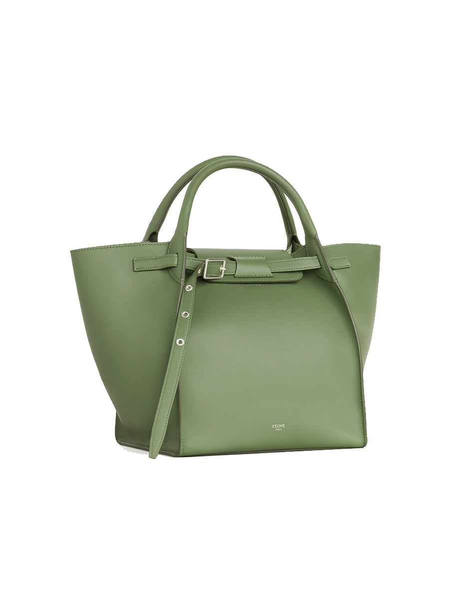 Small Big Bag with Long Strap in Smooth Calfskin in Light Khaki