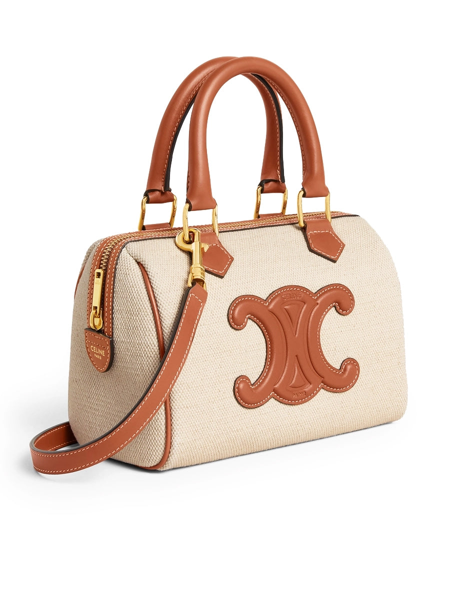 Small Boston Cuir Triomphe In Textile And Calfskin Natural/Tan