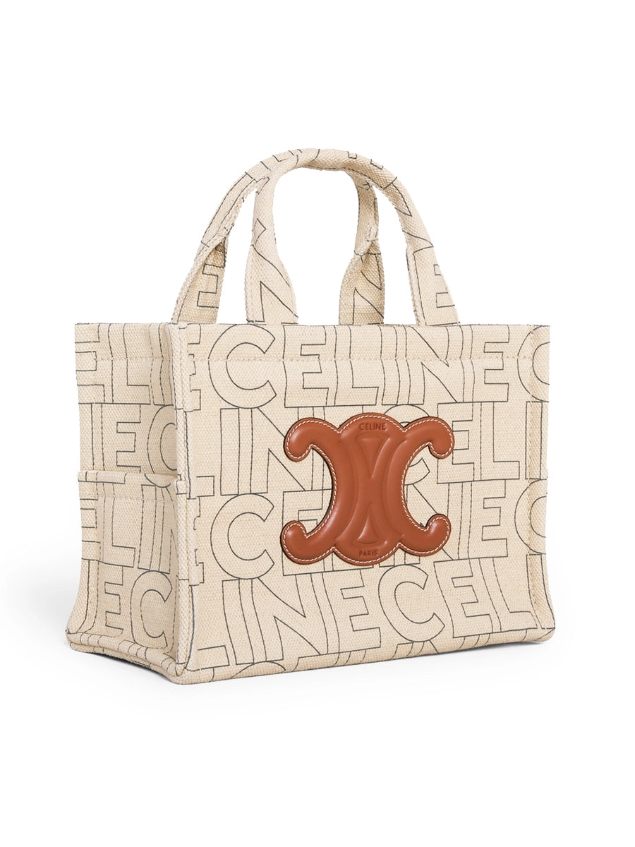 Small Cabas Thais in Textile with Celine All-Over Print Natural/Tan