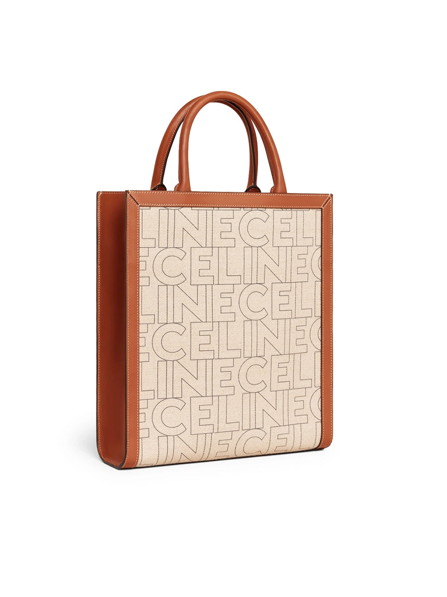 Small Vertical Cabas Celine in Textile with Celine All-Over Print Natural/Tan
