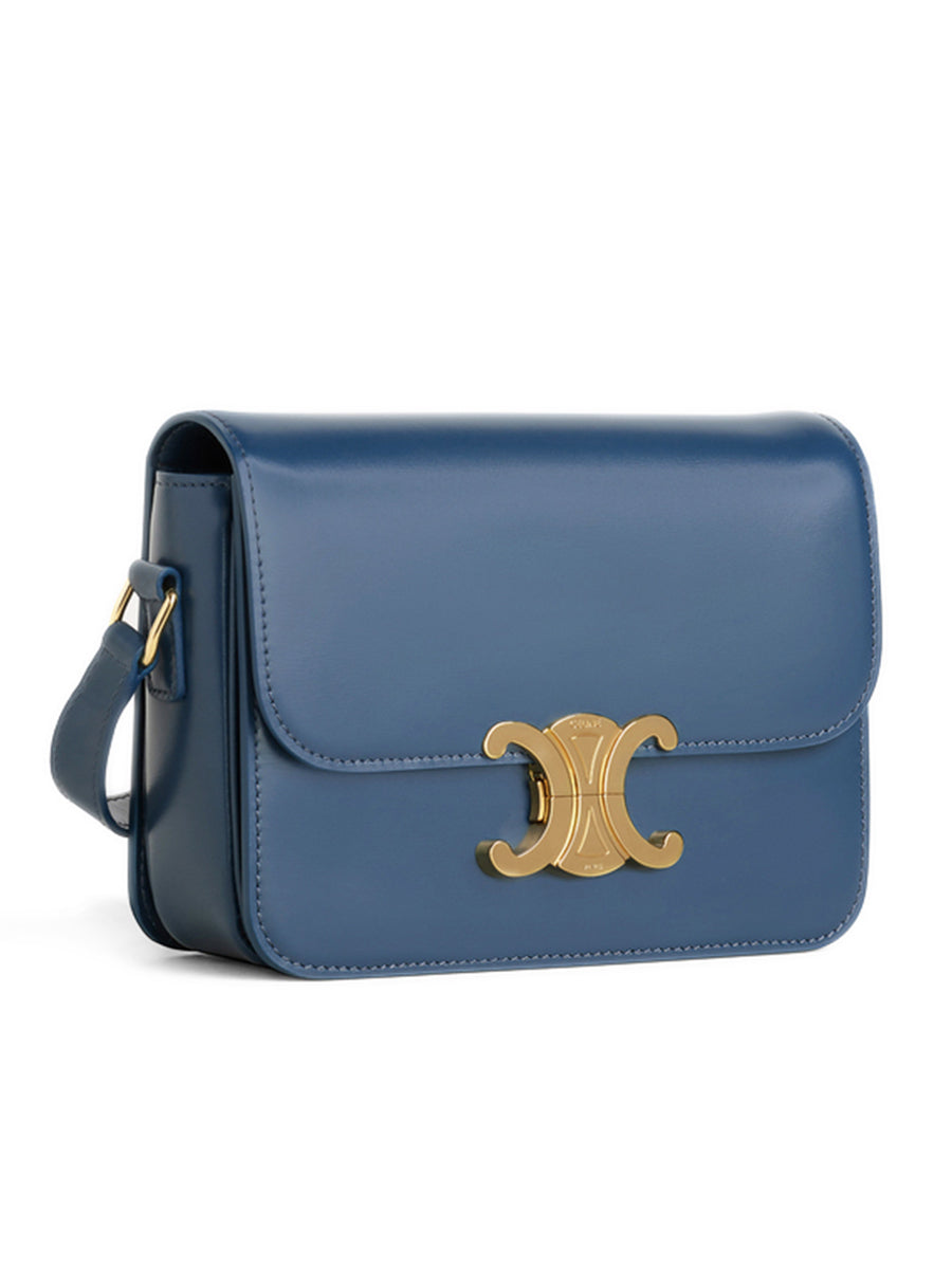 Teen Triomphe Bag in Petrol Shiny Calfskin