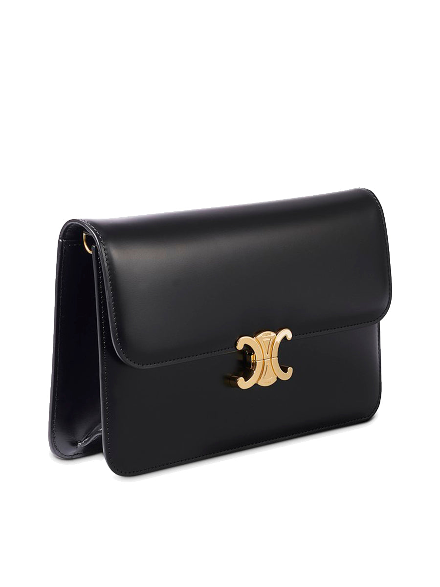 Triomphe Clutch in Shiny Calfskin in Black