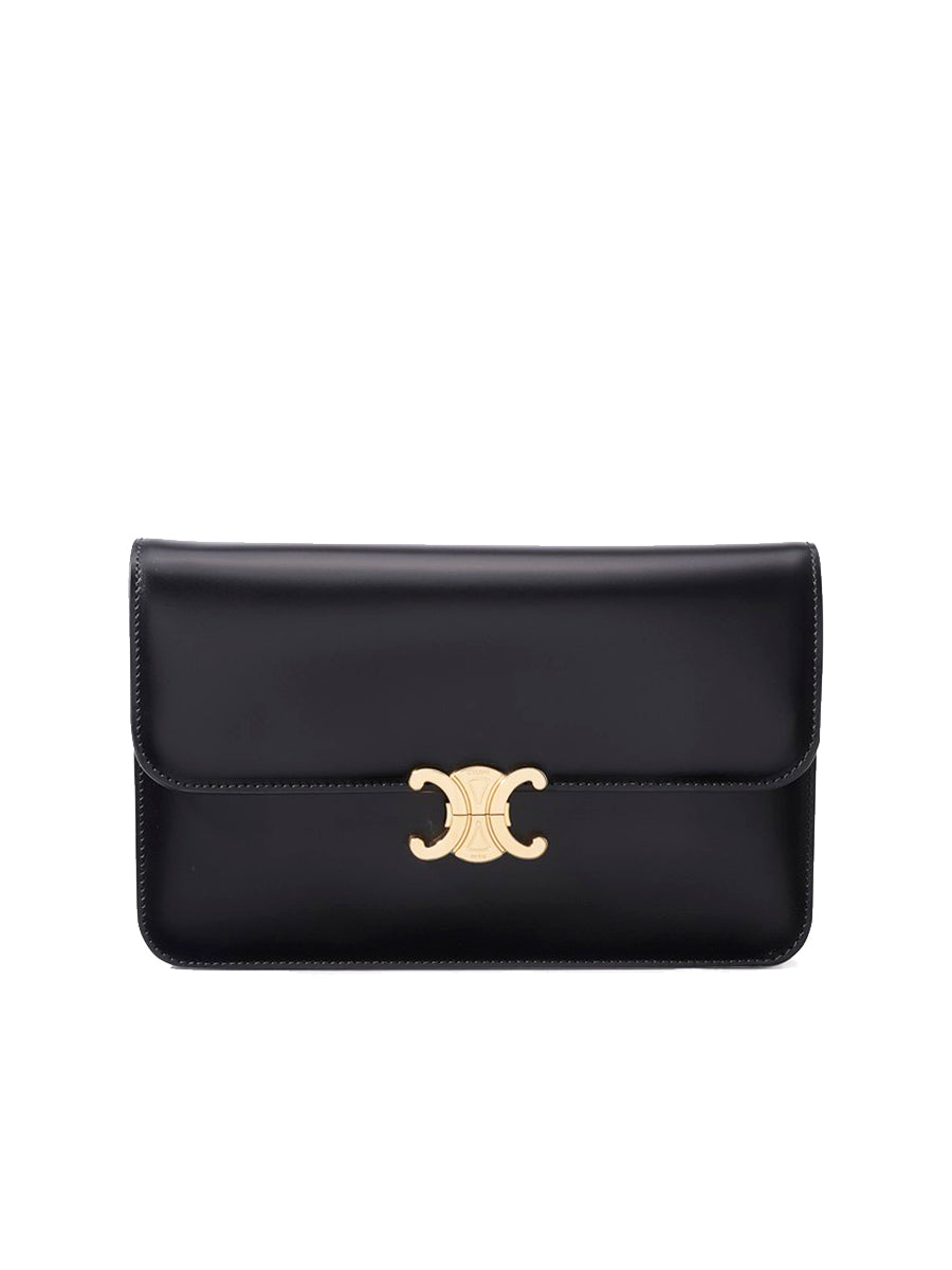 Triomphe Clutch in Shiny Calfskin in Black
