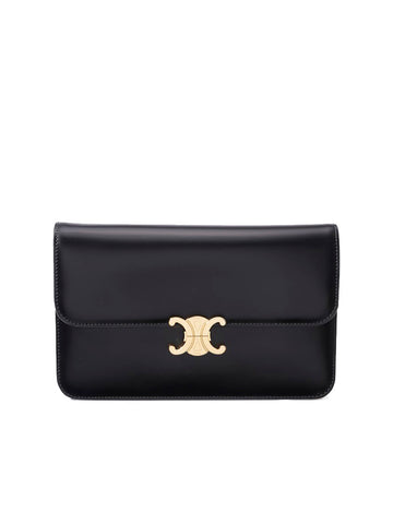 Triomphe Clutch in Shiny Calfskin in Black