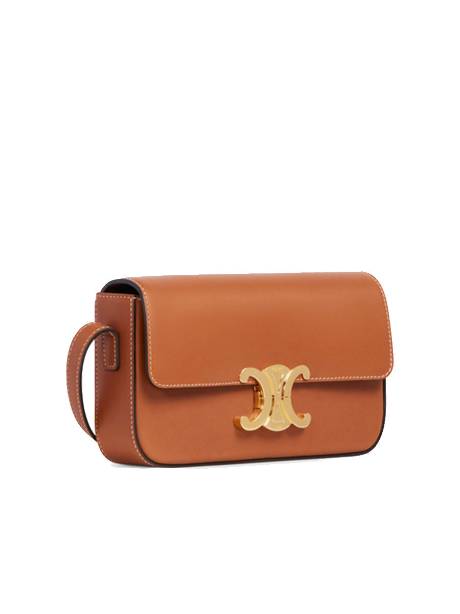 Triomphe Shoulder Bag in Shiny Calfskin in Natural Tan