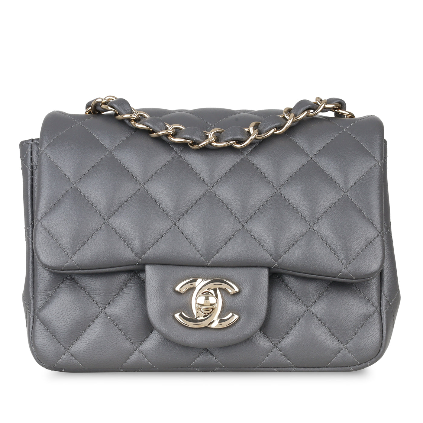 Chanel Mini Square Classic Flap Grey Lambskin
