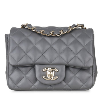 Chanel Mini Square Classic Flap Grey Lambskin