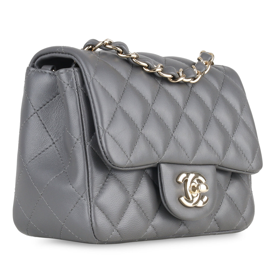 Chanel Mini Square Classic Flap Grey Lambskin