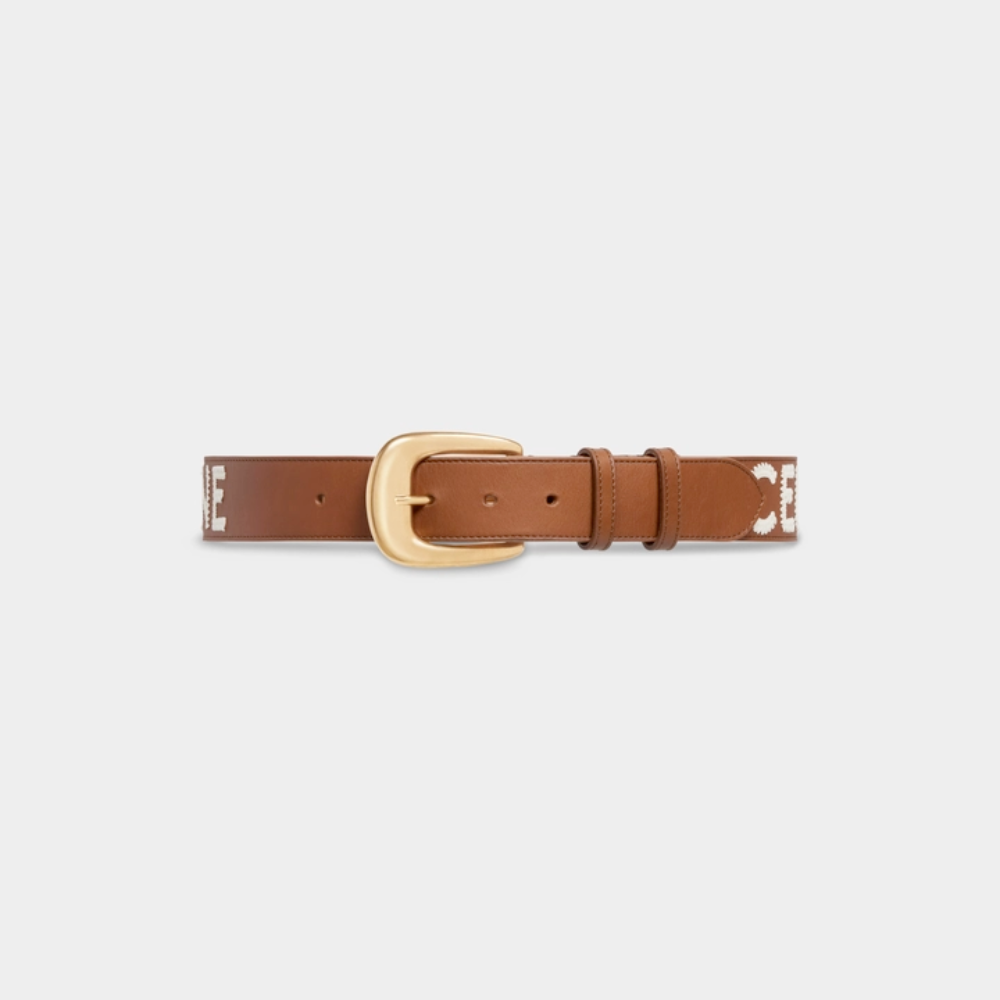 Camel Large Western Belt In Vintage Calfskin Designer Belts for Women