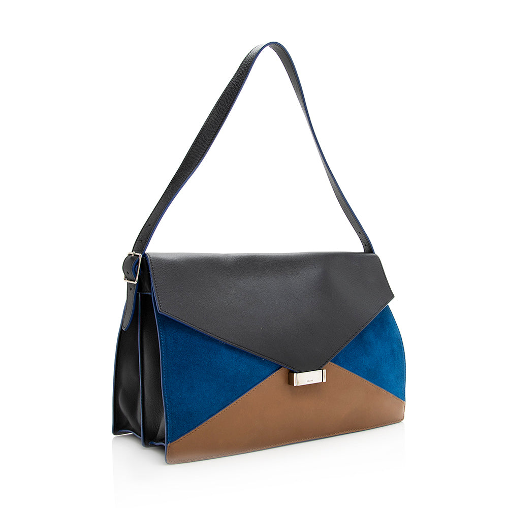 Celine Calfskin Tri-Color Diamond Shoulder Bag - FINAL SALE (SHF-19411)