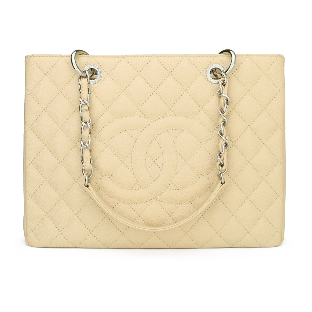 Top Quality Chanel Grand Shopping Tote [GST] Beige Caviar Silver Hardware 2013