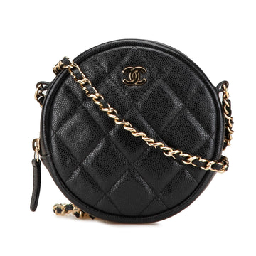Chanel CC Quilted Caviar Round Clutch With Chain (SHG-Hj86ce)