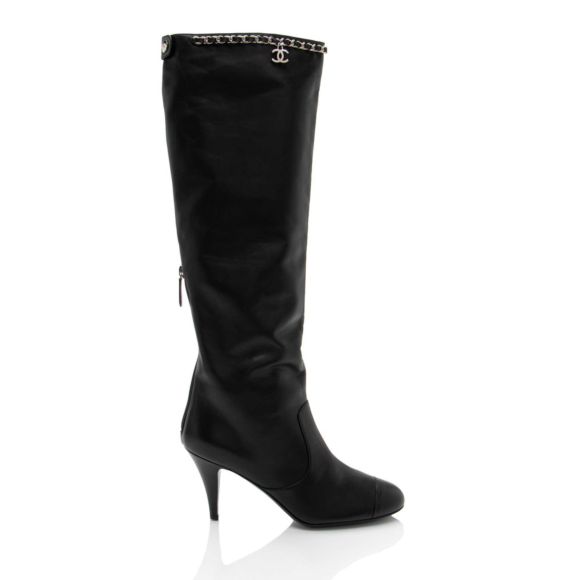 Chanel Calfskin CC Chain Knee High Boots - Size 9.5 / 39.5