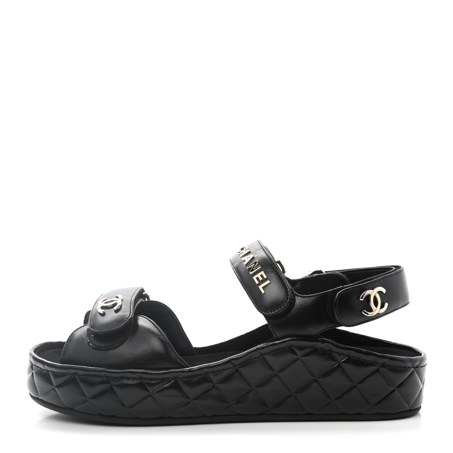 CHANEL Calfskin Logo Platform Sandals