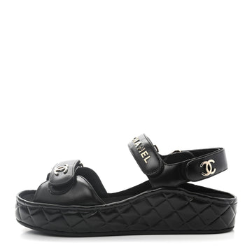 CHANEL Calfskin Logo Platform Sandals