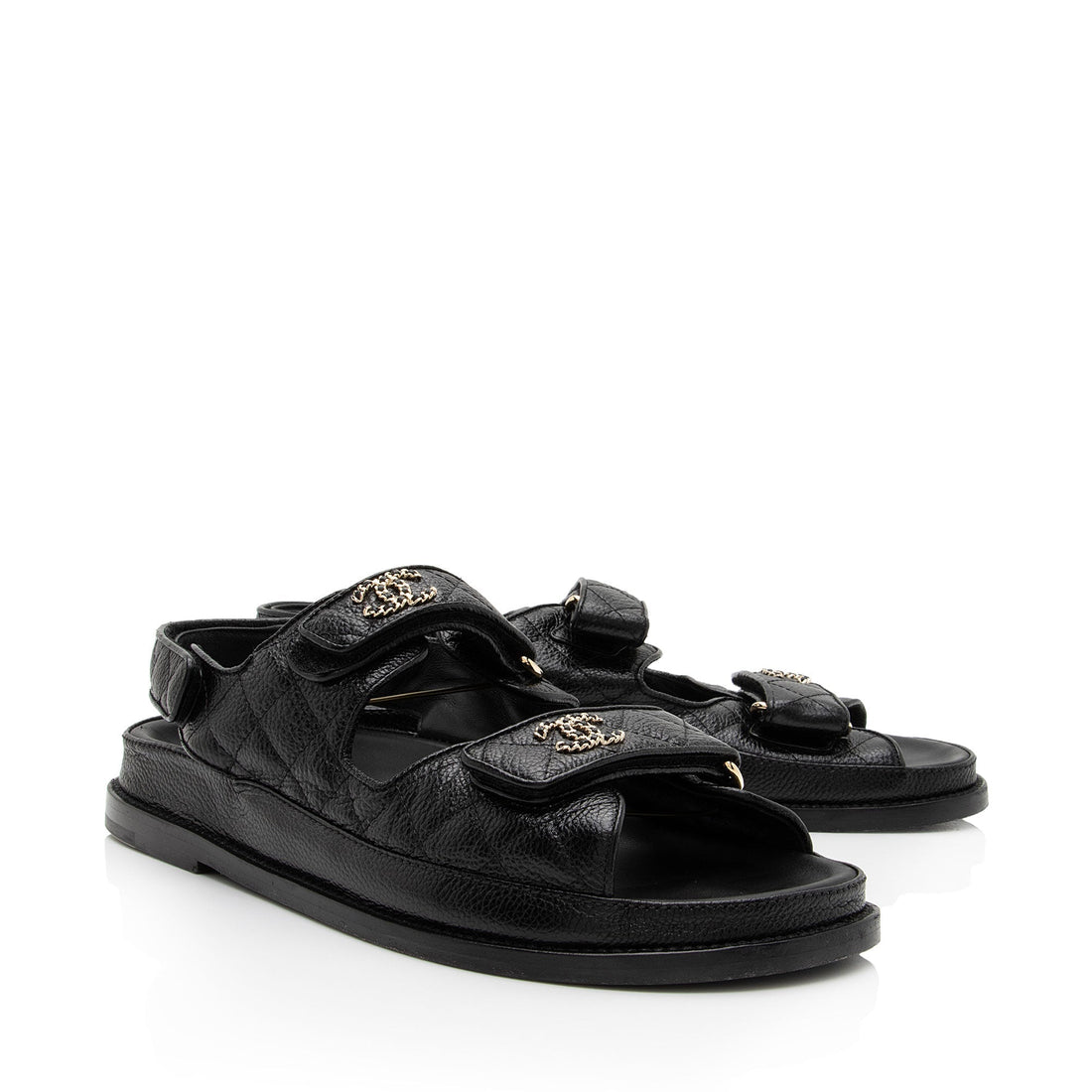 Chanel Calfskin Velcro Dad CC Sandals - Size 10 / 40 (SHF-DL6pXa)
