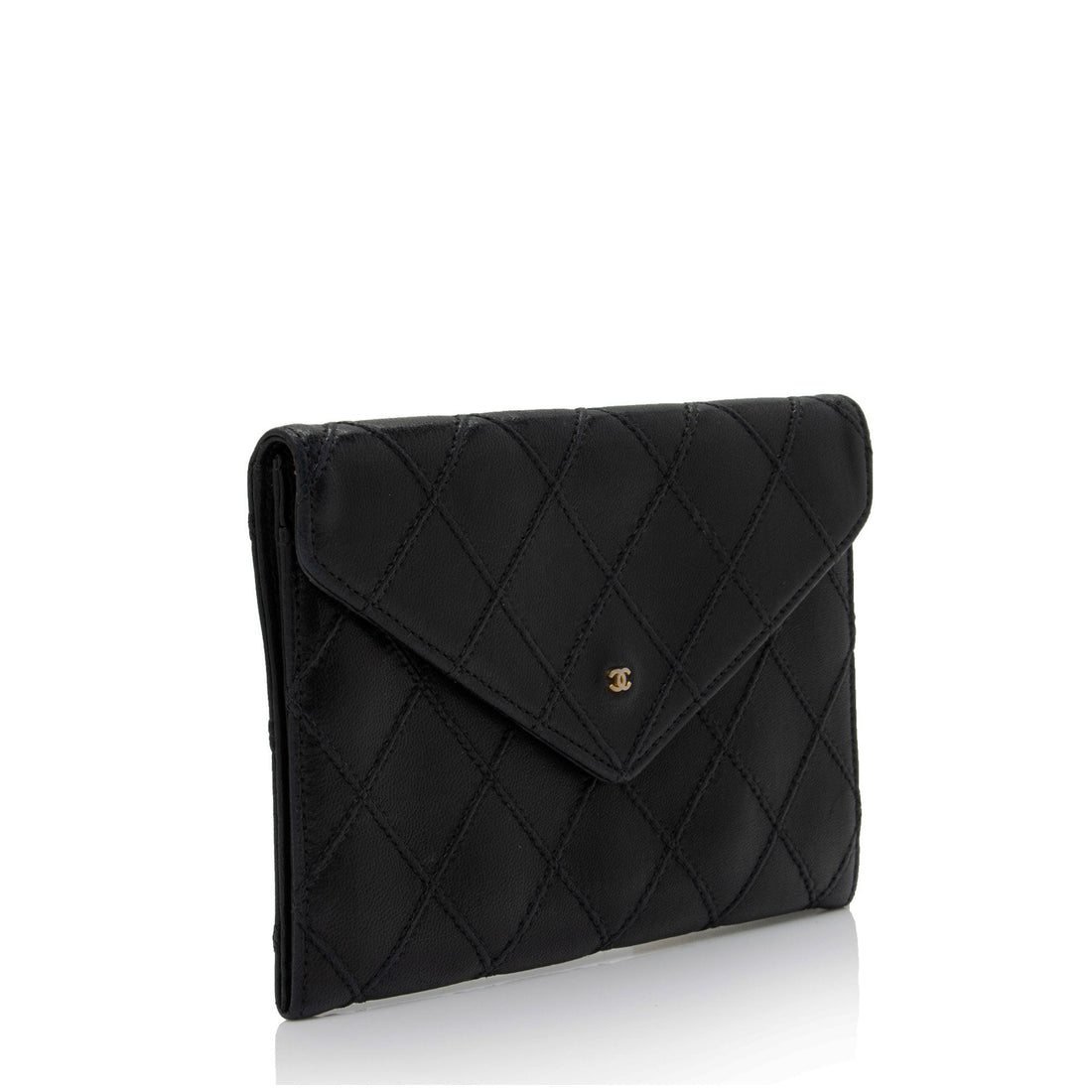 Chanel Calfskin Diamond Wild Stitch Envelope Wallet (SHF-pNxSvK)