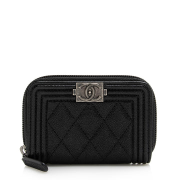 Chanel Caviar Leather Boy Zip Coin Purse (SHF-22675)