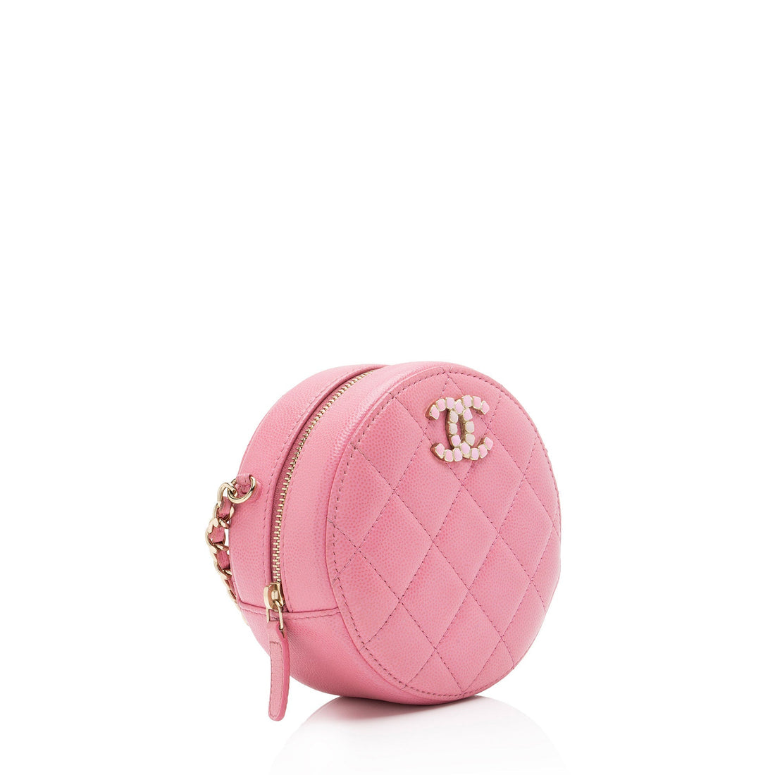 Chanel Caviar Leather Crystal CC Round Clutch with Chain (SHF-FU2AgY)