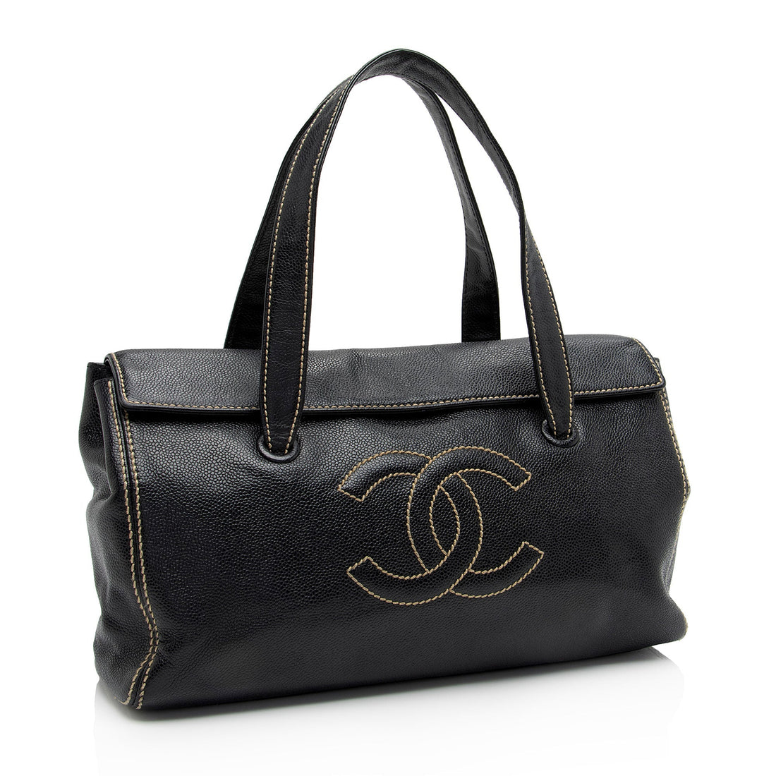 Chanel Caviar Leather Stitched CC Flap Satchel (SHF-ewpcah)