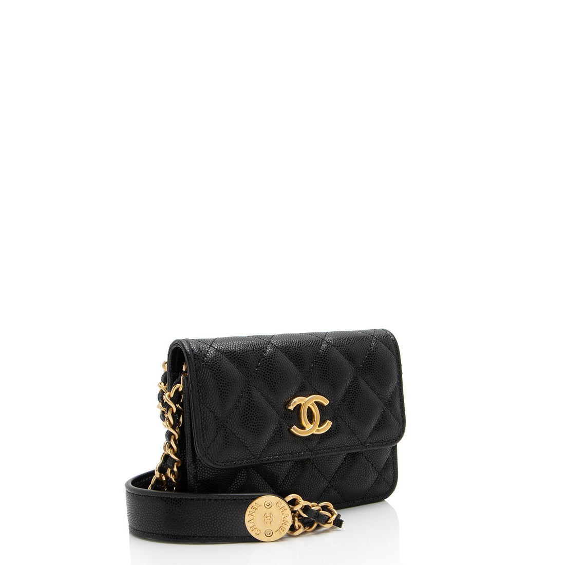 Chanel Caviar Leather Twist You Buttons Chain Belt Bag (SHF-6GNxkq)