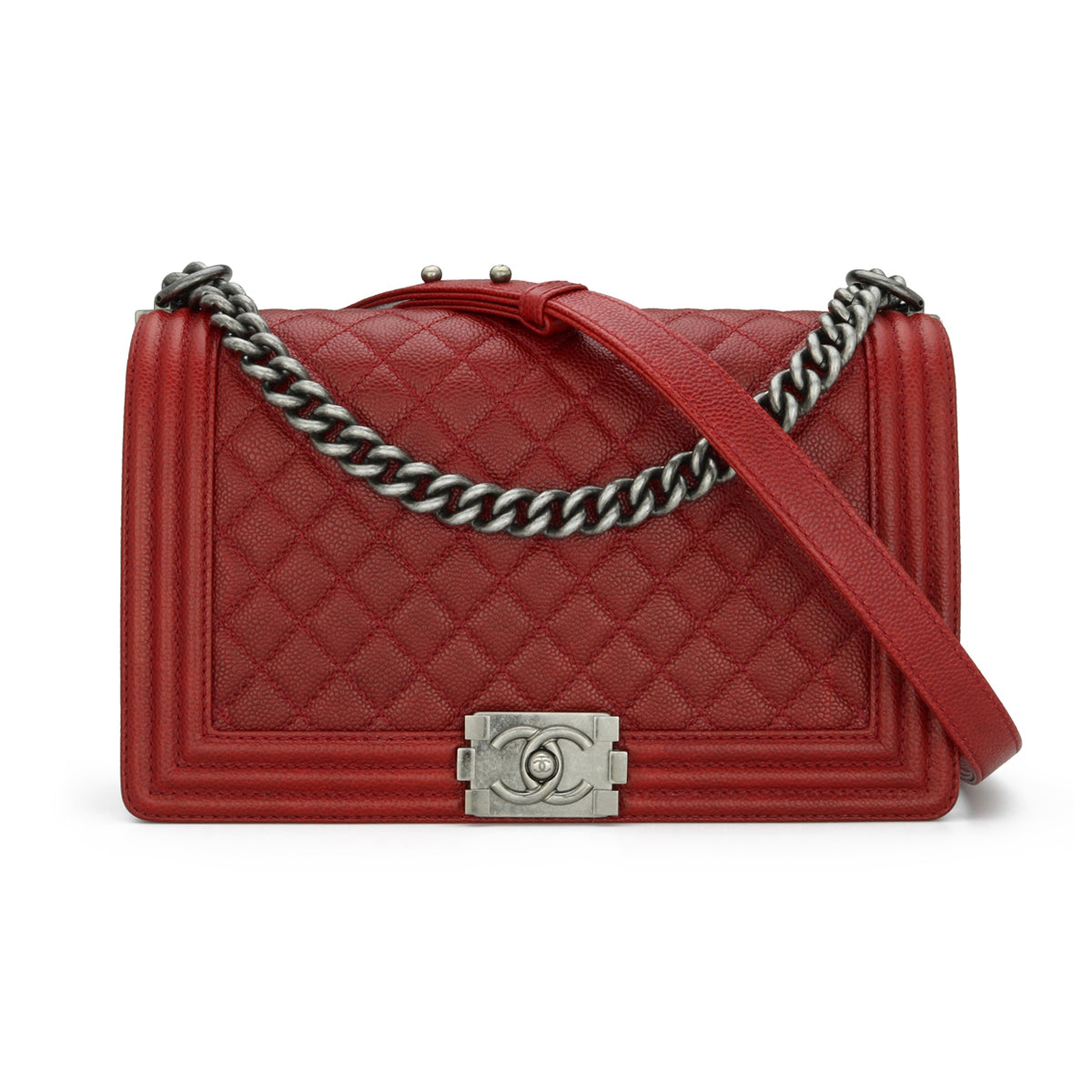 Top Quality Chanel New Medium Boy Dark Red Caviar Ruthenium Hardware 2014