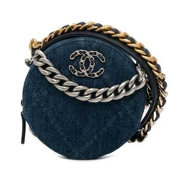 Chanel Denim 19 Round Clutch with Chain (SHG-A6jTXJ)