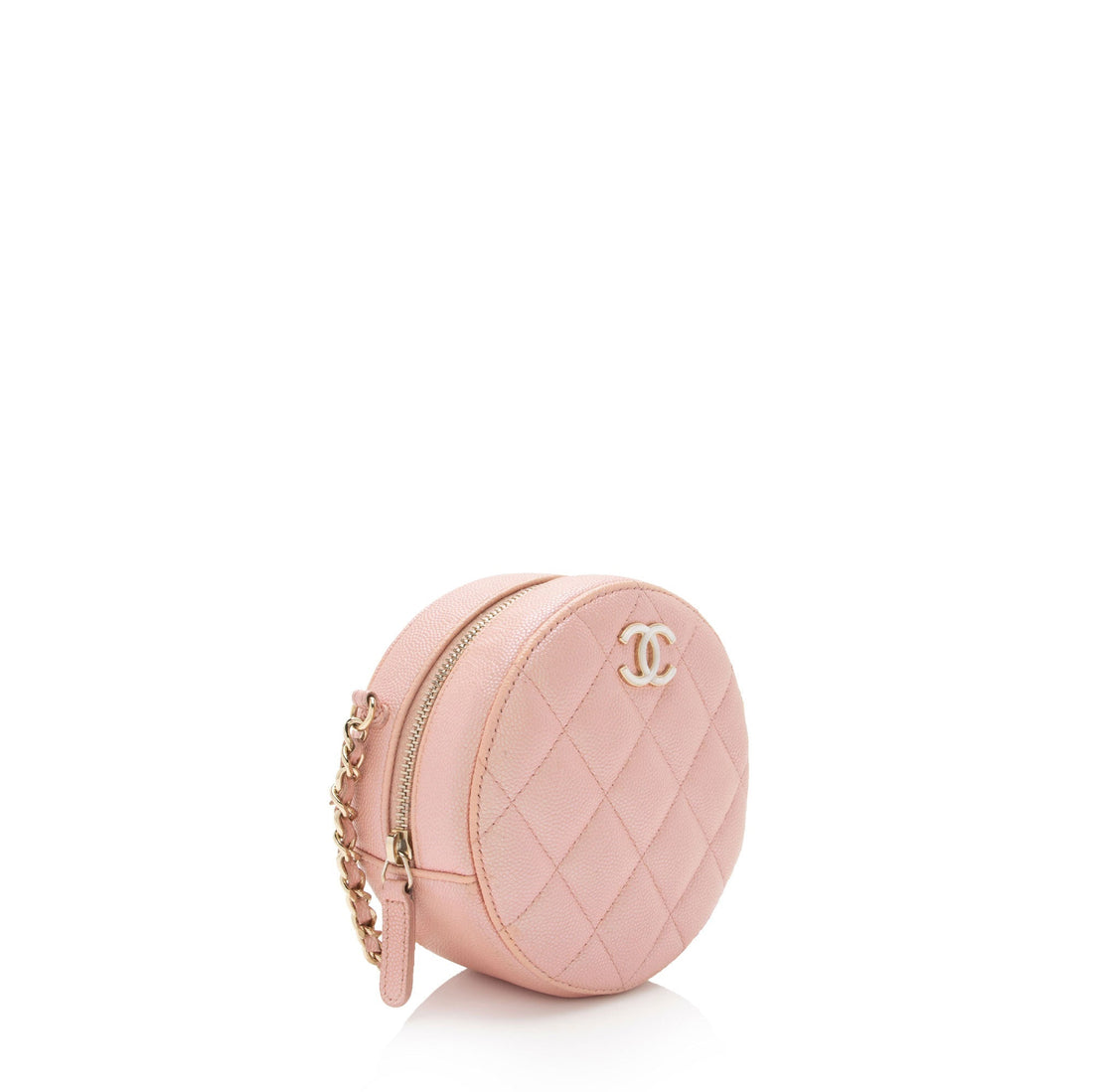 Chanel Iridescent Caviar Leather Mother of Pearl CC Round Clutch with Chain (SHF-YKChQe)