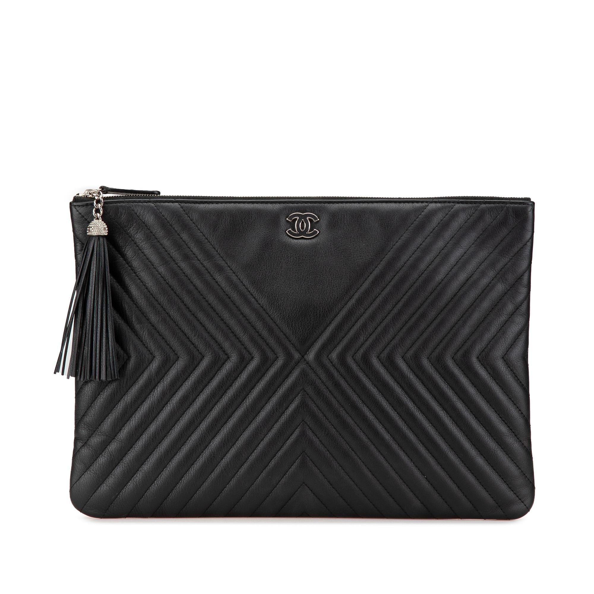 Chanel Large Diagonal Chevron Calfskin Tassel O Case Clutch