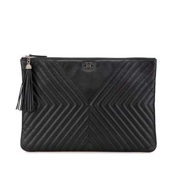 Chanel Large Diagonal Chevron Calfskin Tassel O Case Clutch