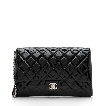 Chanel Patent Leather Flap Clutch on Chain (SHF-9c9WQx)