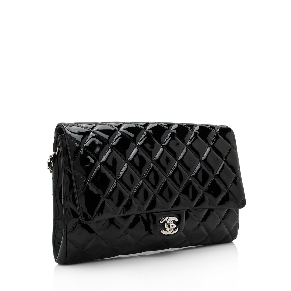 Chanel Patent Leather Flap Clutch on Chain (SHF-9c9WQx)