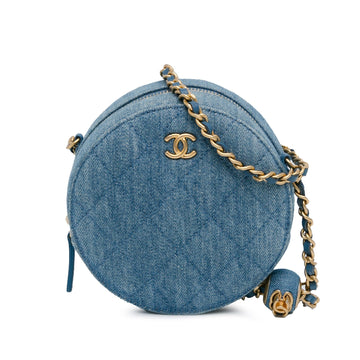Chanel Quilted Denim Pearl Crush Round Clutch with Chain (SHG-Lc62qo)