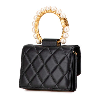 Chanel Quilted Lambskin Pearl Crown Clutch On Chain