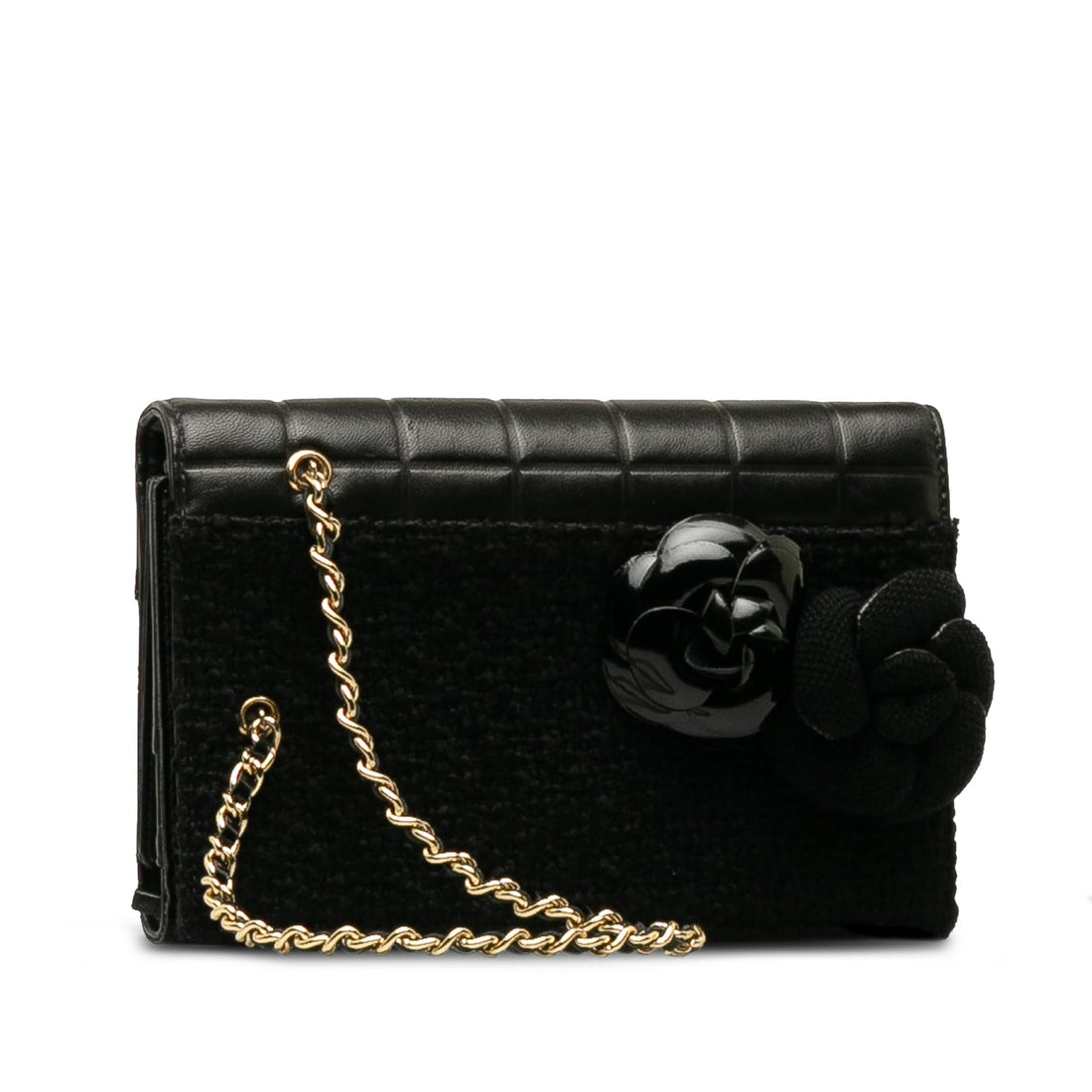 Chanel Tweed Chocolate Bar Camellia Clutch (SHG-6UFZfw)