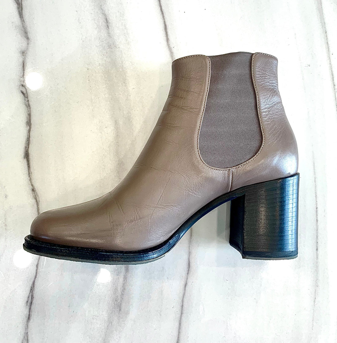 CHANEL BROWN LEATHER CHUNKY HEEL BOOTS