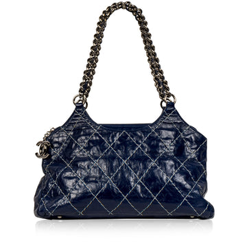 Chanel Blue Patent White Stitch Tote