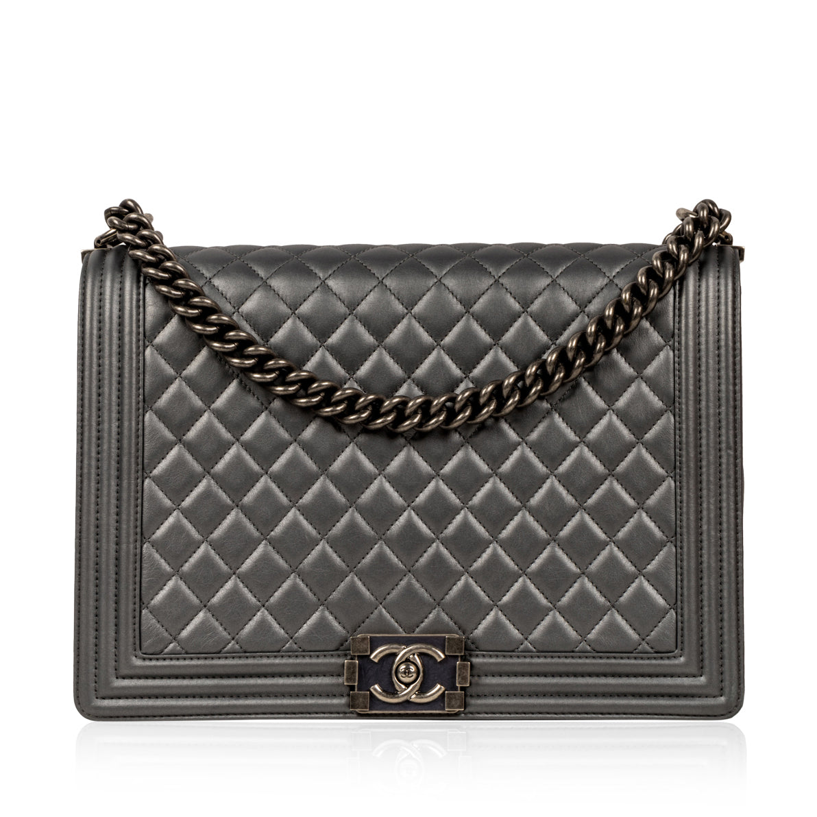 Chanel Boy Bag Large Metallic Grey