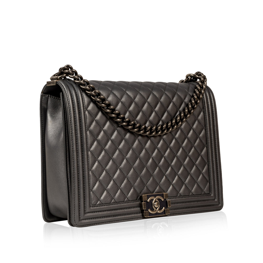 Chanel Boy Bag Large Metallic Grey