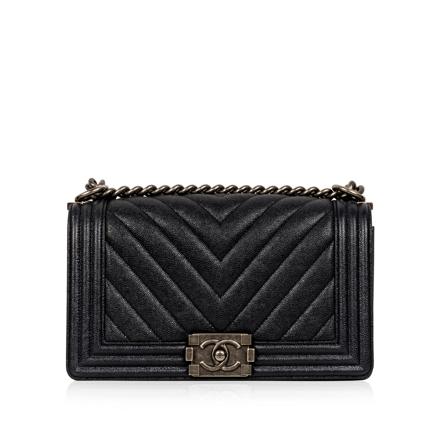 Chanel Chevron Boy Bag Medium Blue Caviar