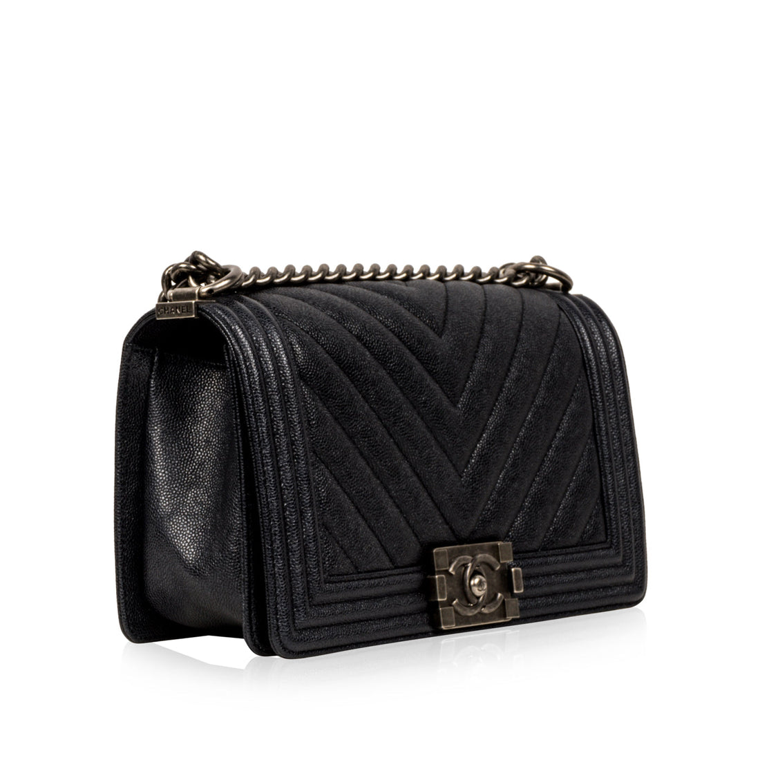 Chanel Chevron Boy Bag Medium Blue Caviar
