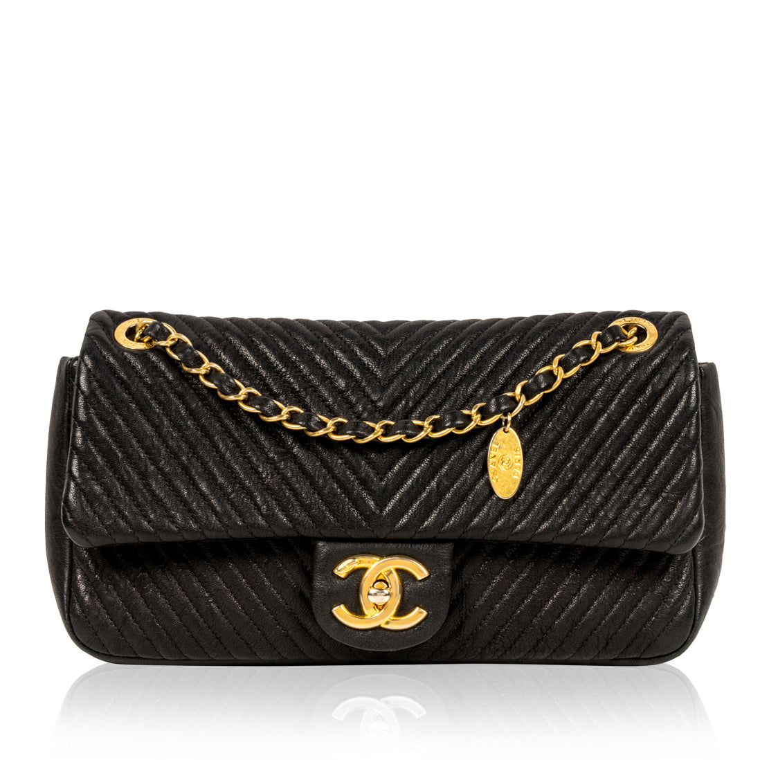 Chanel Chevron Single Flap Bag Black GHW