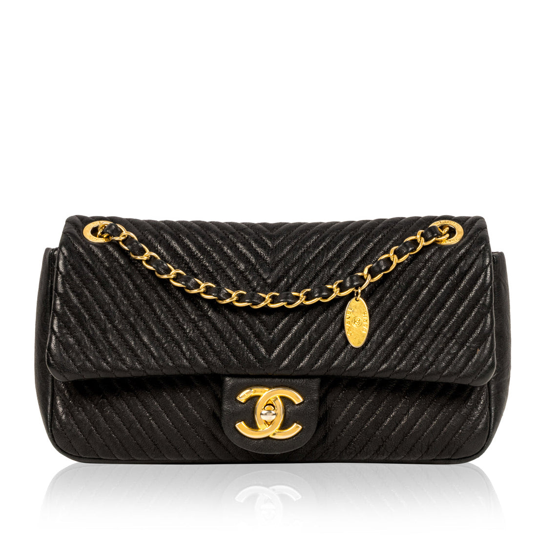 Chanel Chevron Single Flap Bag Black GHW